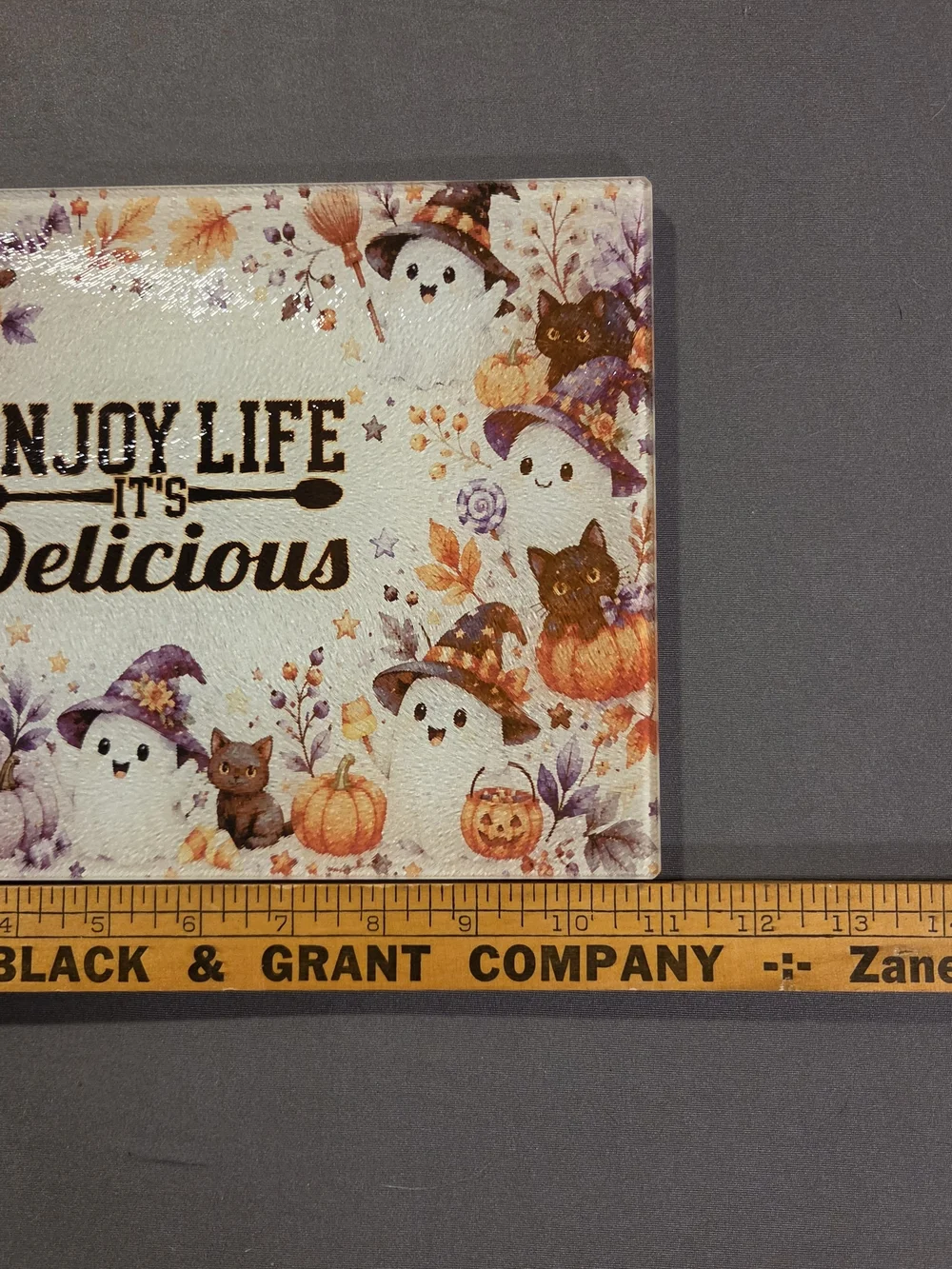 Halloween Ghost Cat Glass Cutting Board 8x11 Enjoy Life It’s Delicious
